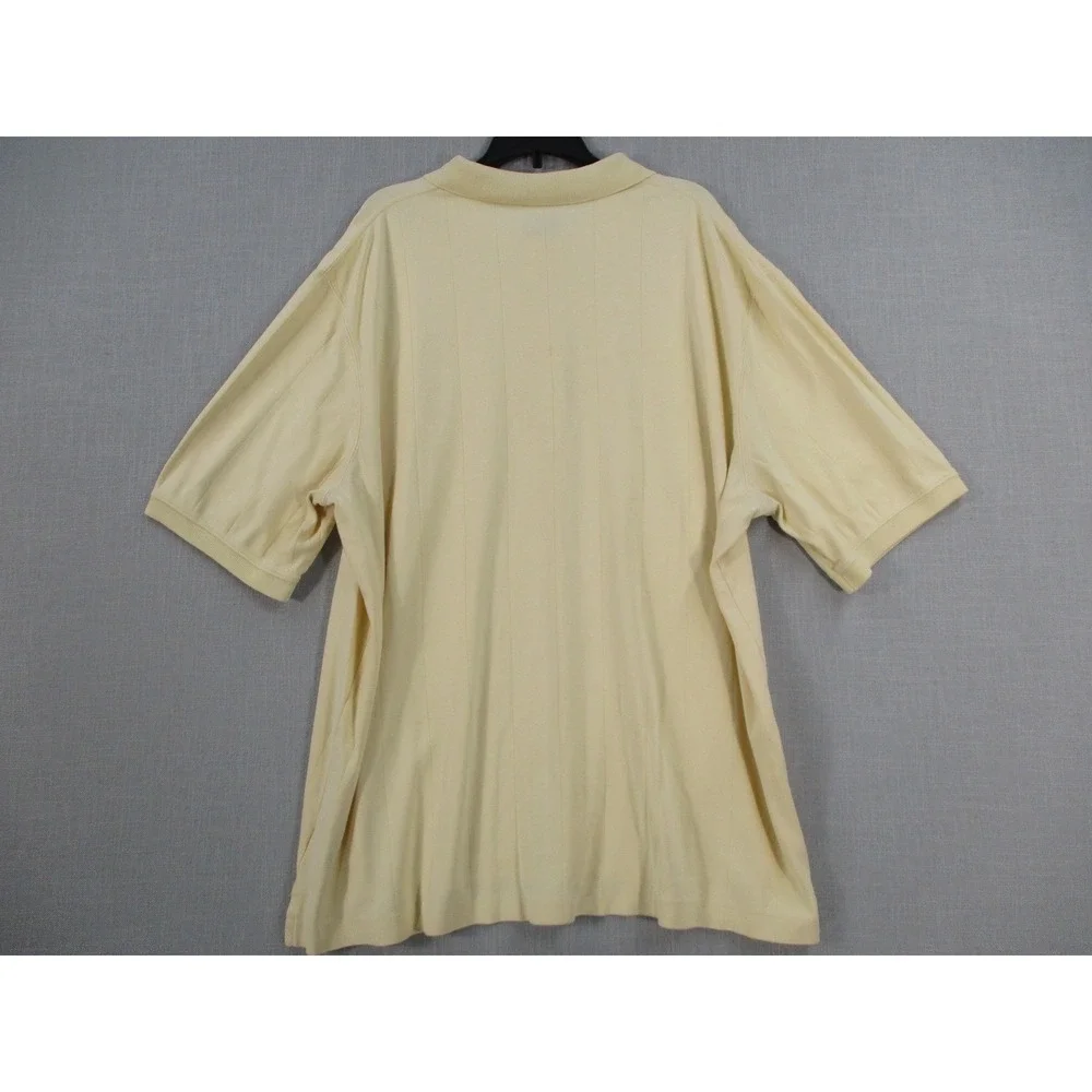 Lands End Men Polo Shirt XL 46-48 Yellow Short Sleeve Shadow Stripe Cotton Blend